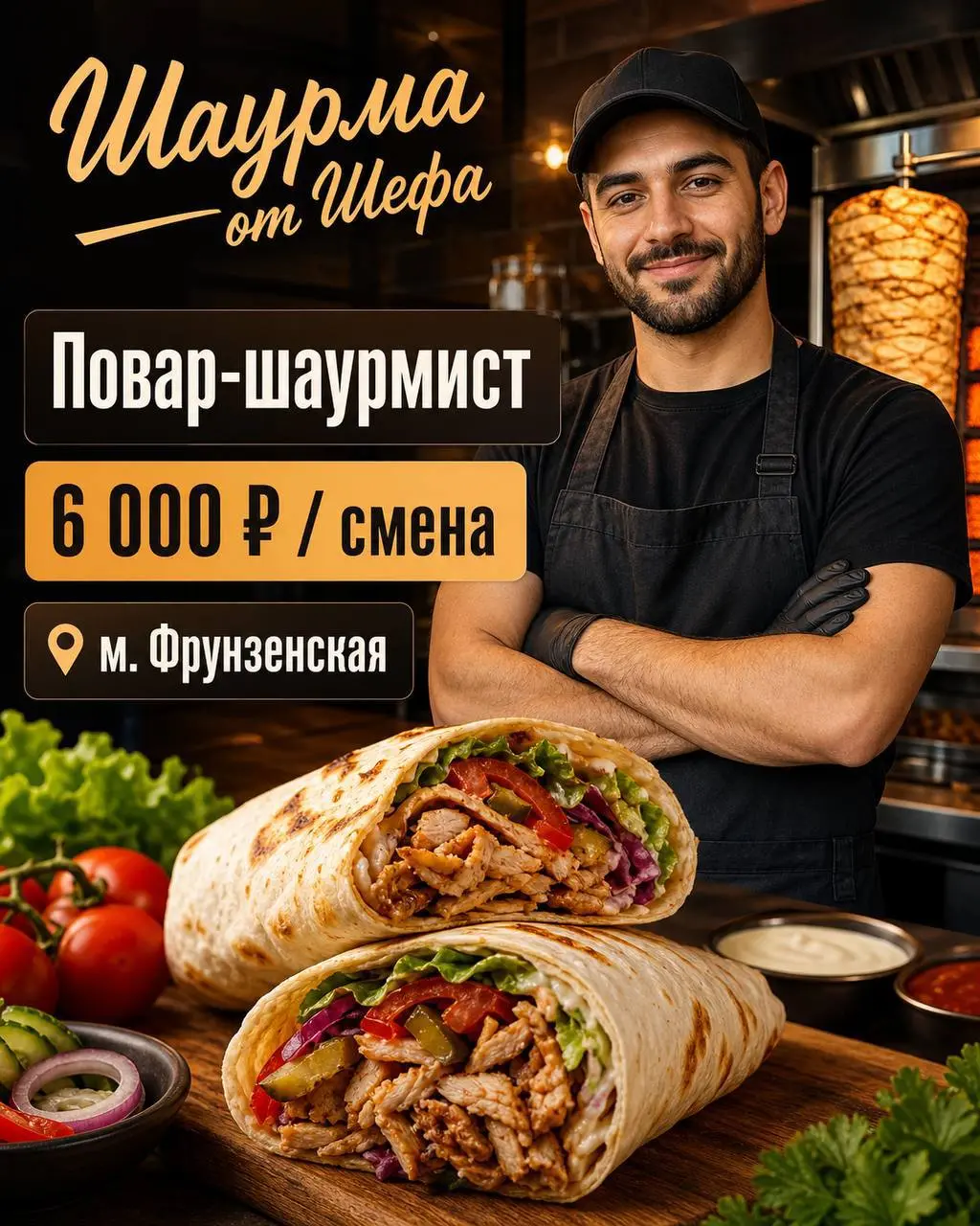 ШАУРМИСТ-КАССИР
От 6 000₽/смена
Шаурма от Шефа
• Москва, м. Фрунзенская, ул.Комсомольский проспект, дом 28
• Рестораны/Кафе
• +79857654175
Полное описание вакансии размещено в Телеграм и Макс | Сетка — социальная сеть от hh.ru