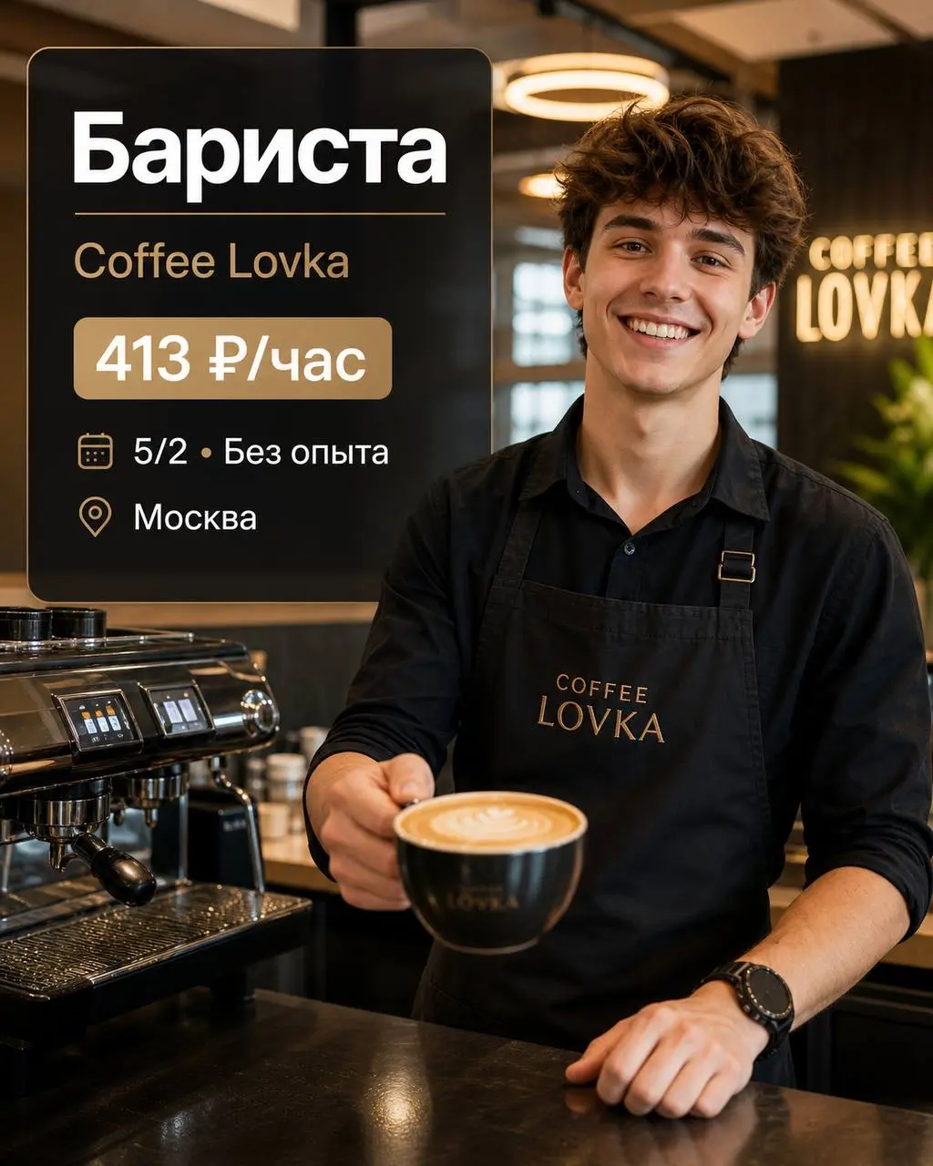 БАРИСТА
От 413₽/ч
Coffee Lovka
• Москва, м. Калужская, Марьина роща, Савеловская, Тверская
• Рестораны/Кафе
• +79057614147
Полное описание вакансии размещено в Телеграм и Макс | Сетка — социальная сеть от hh.ru