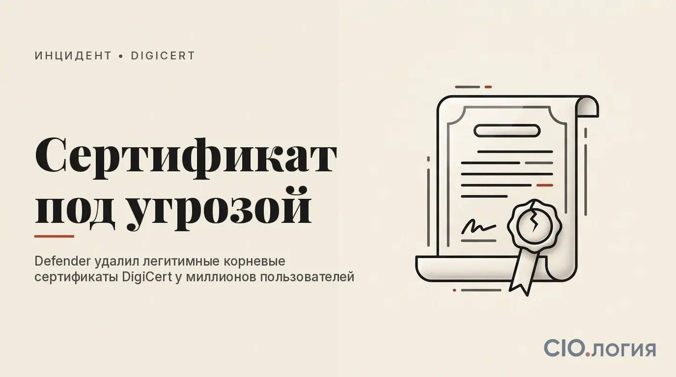⚠️ Defender удалял легитимные сертификаты DigiCert — и это не баг, а цепная реакция
30 апреля обновление сигнатур начало детектировать корневые сертификаты DigiCert как Trojan:Win32/Cerdigent | Сетка — социальная сеть от hh.ru