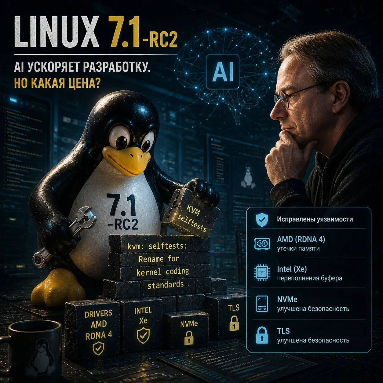 🛠️ 🐧 Выпущен Linux 7.1-rc2: Linus Torvalds отмечает аномальный рост патчей из-за AI-инструментов
Второй кандидат в релизы ядра Linux 7.1 | Сетка — социальная сеть от hh.ru