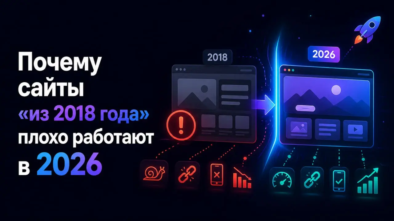 Почему сайты «из 2018 года» плохо работают в 2026
(Первый пост из предложенных вопросов наших клиентов!)
Как и обещали, описываем кратко, простыми словами, без воды!
Пять лет в интернете - огромный ср... | Сетка — социальная сеть от hh.ru