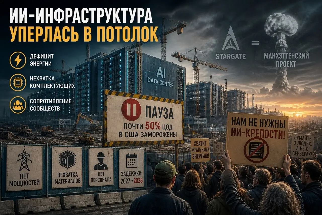 💡 Тренд разворачивается: ИИ-инфраструктура уперлась в потолок энергетических возможностей и кросс-зависимостей
Я уже писал о беспрецедентных затратах на строительство ЦОД для ИИ — похоже, сейчас тенде... | Сетка — социальная сеть от hh.ru