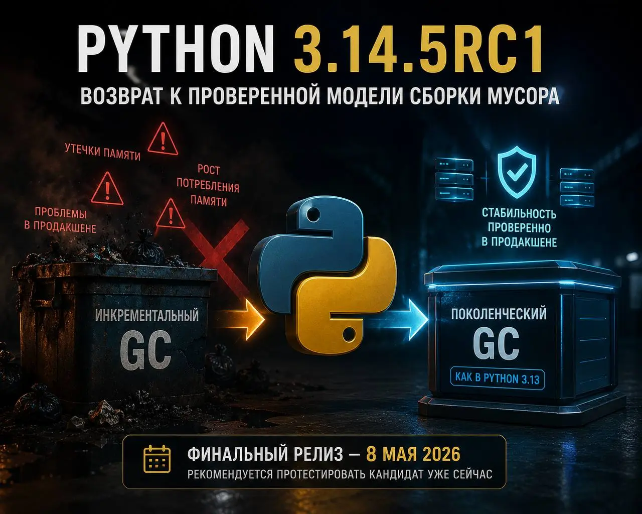 🪙 🚀 Представлен релиз-кандидат Python 3.14.5 с важным изменением в сборщике мусора
Вышел Python 3.14.5rc1 | Сетка — социальная сеть от hh.ru
