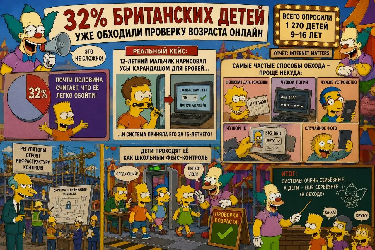 32% британских детей уже обходили проверку возраста онлайн.
Почти половина считает, что её легко обойти | Сетка — социальная сеть от hh.ru