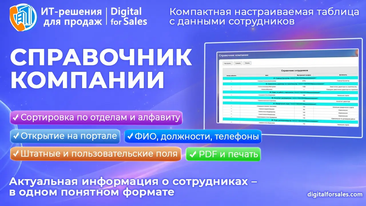 Справочник компании для Битрикс24 – контакты в таблице | Сетка — социальная сеть от hh.ru