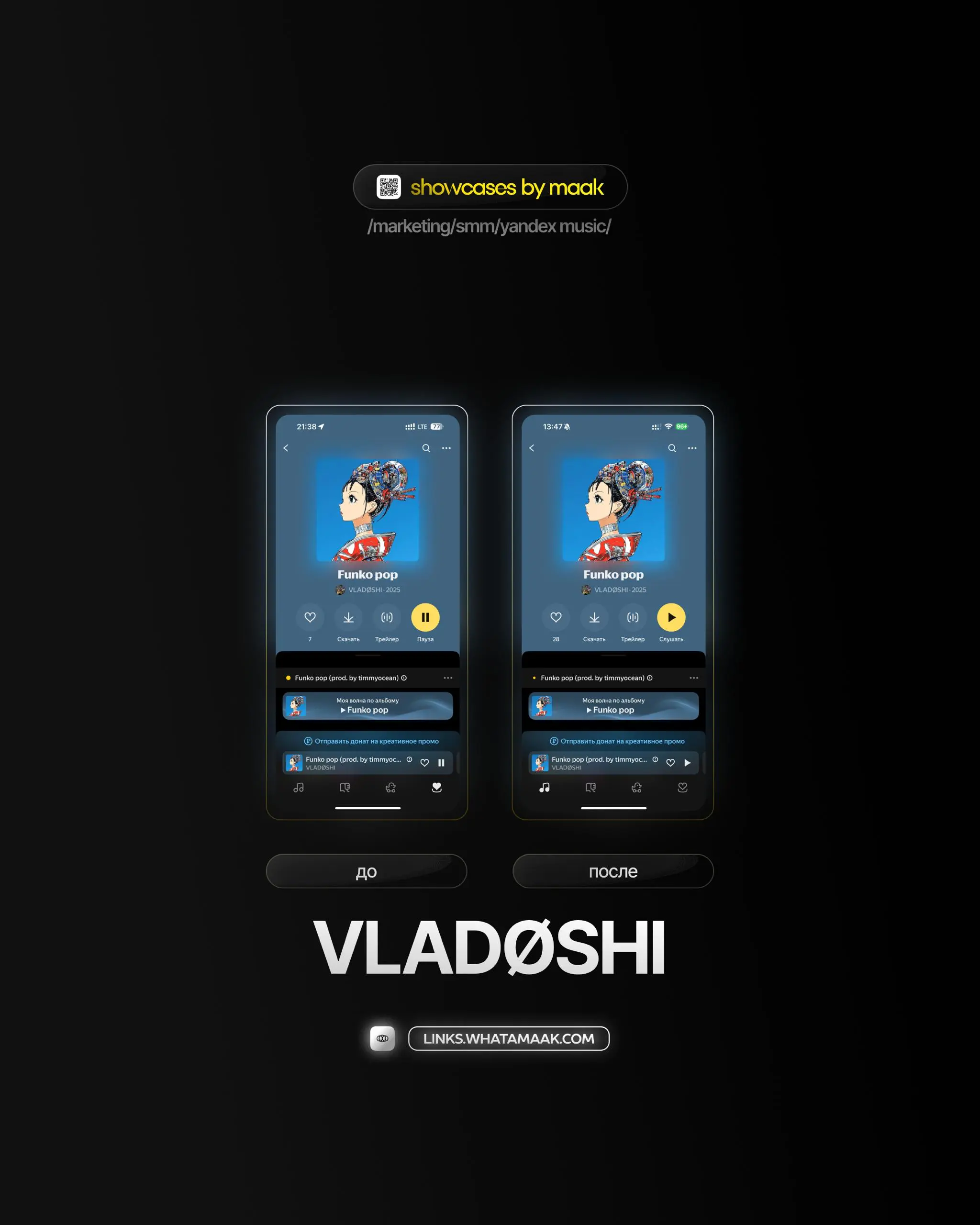📱 #case — Продвижение в Яндекс Музыке
❤️ Для кого?
VLADØSHI
🔼 Что было сделано?
Комплексное продвижение трека с целью увеличения прослушиваний и вовлеченности
🛒Заказать
🔍Другие услуги
ℹ️#яндексмузыка ... | Сетка — социальная сеть от hh.ru