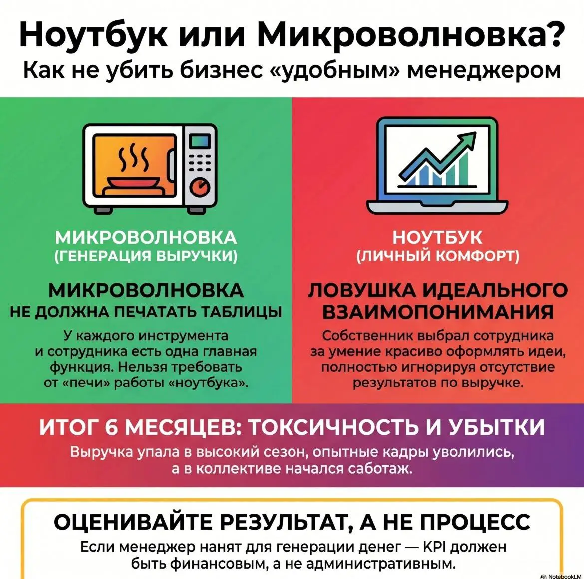 Про ноутбук и микроволновку
Часто Собственники или Руководители предприятий путают роли тех сотрудников, которые им требуются. Рассказываю реальный кейс, который случился с моими клиентами | Сетка — социальная сеть от hh.ru