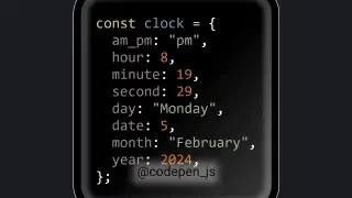 Smart watch - Clock object — реализация времени в виде наручных часов. Реализована с помощью CSS и JS
https://codepen.io/MarkBoots/pen/zYbjaoR | Сетка — социальная сеть от hh.ru