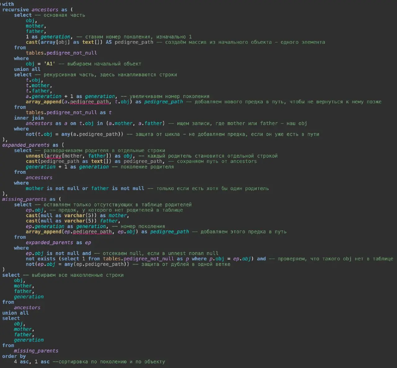 💻 Рекурсивные запросы в SQL: что делать, если данных о предках нет, но вывести их всё-равно нужно? Представьте, что у нас есть таблица с родословной, и нам нужно вывести всех предков для A1 | Сетка — социальная сеть от hh.ru