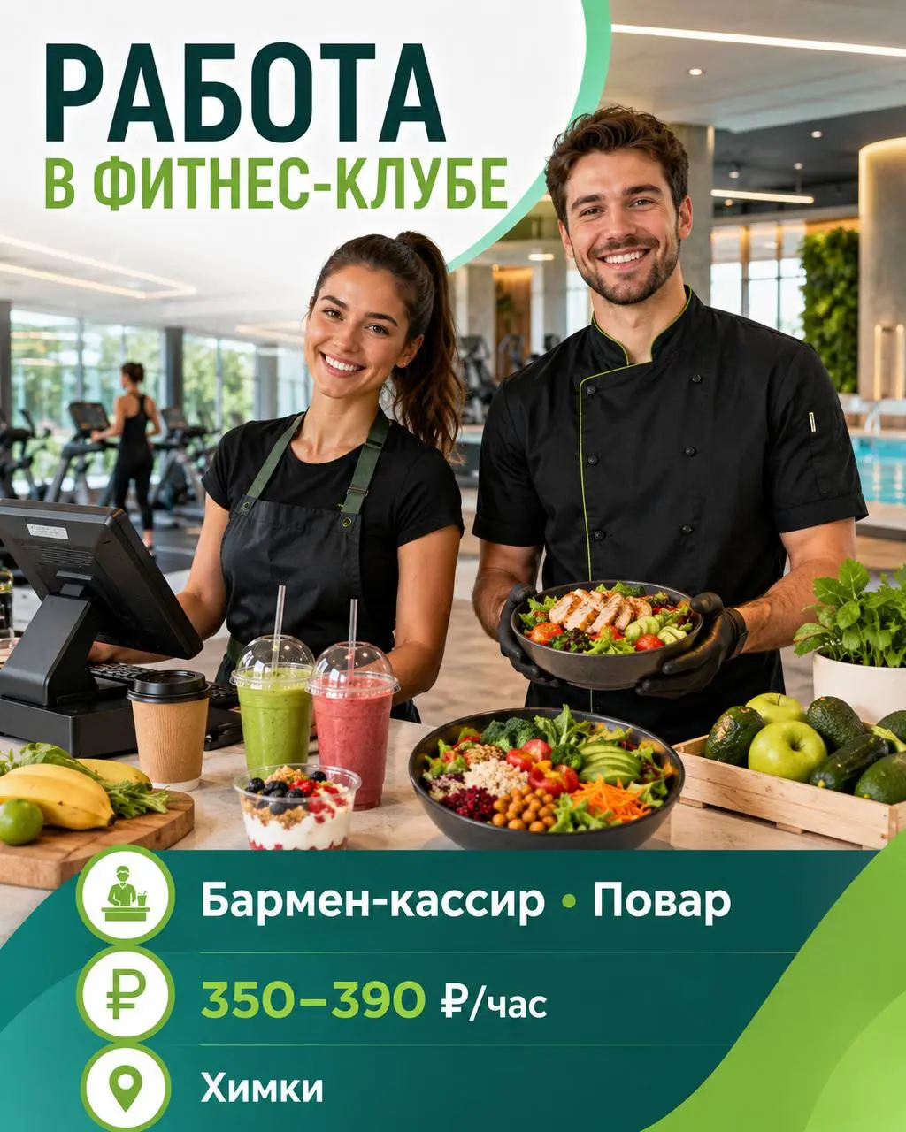 1️⃣БАРМЕН-КАССИР,
2️⃣ПОВАР
350₽/ч - 390₽/ч
фитнес-клуб
• Химки, Юбилейный проспект 1, корпус 5
• Рестораны/Кафе
• +79257605030
Полное описание вакансии размещено в Телеграм и Макс | Сетка — социальная сеть от hh.ru