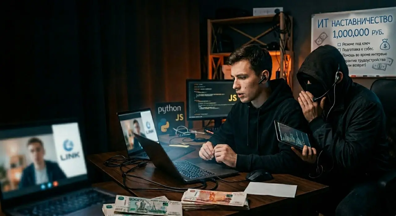 💸 Миллион рублей за место в IT — схема
По данным телеграм-канала Baza, в России расцвёл новый рынок: начинающие айтишники платят менторам до 1 000 000 рублей за помощь с трудоустройством | Сетка — социальная сеть от hh.ru