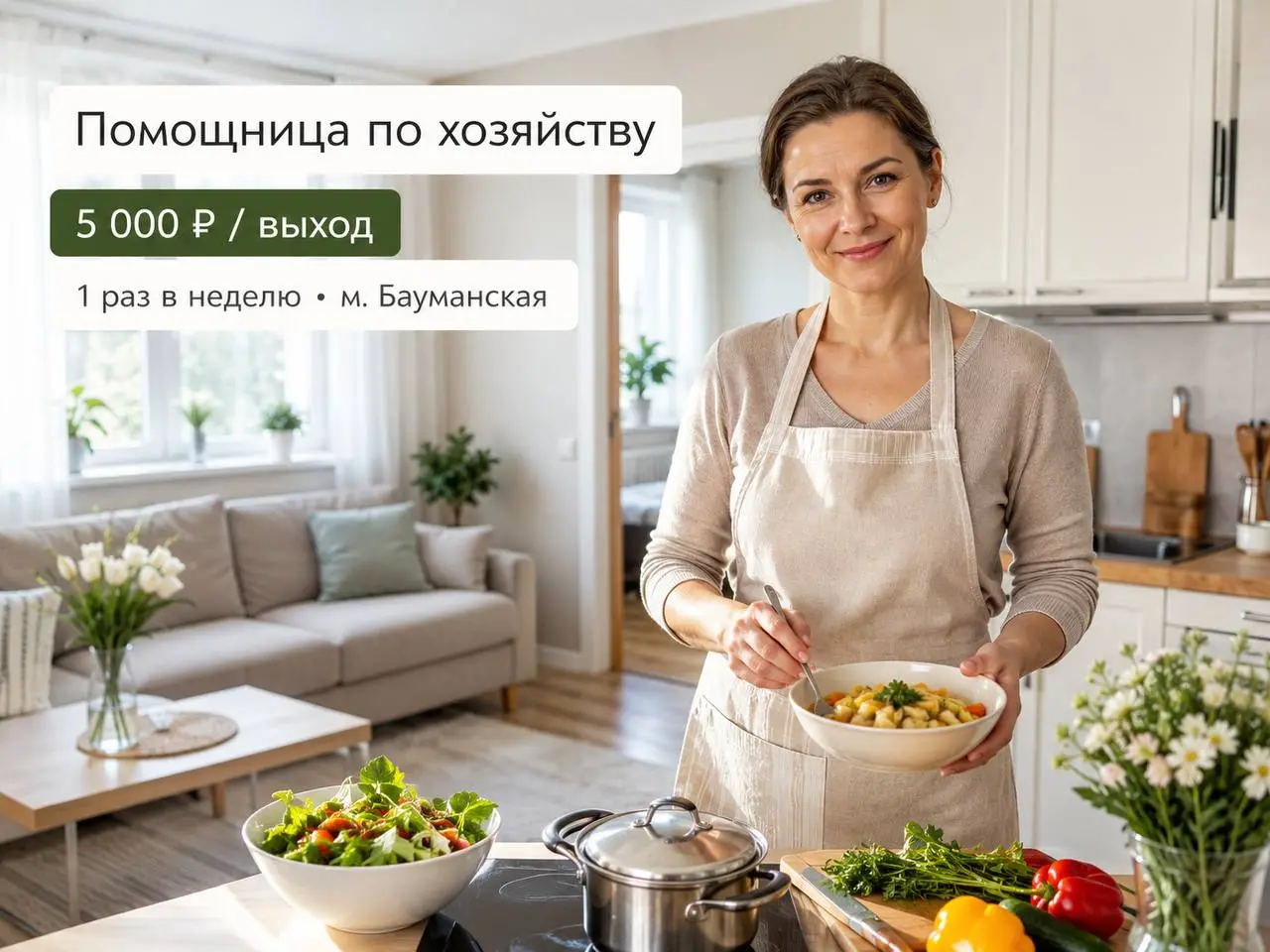 ПОМОЩНИЦА ПО ХОЗЯЙСТВУ
От 5 000₽/смена
Прямой работодатель
• Москва, м. Бауманская
• Клининг и бытовые услуги
• @Smartanum
Полное описание вакансии размещено в Телеграм и Макс | Сетка — социальная сеть от hh.ru