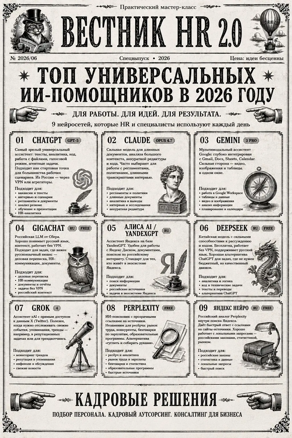 Топ универсальных ИИ-помощников в 2026 году
(и для каких задач они реально подходят)
Рынок нейросетей меняется настолько быстро, что многие HR, руководители и специалисты уже просто не успевают следит... | Сетка — социальная сеть от hh.ru