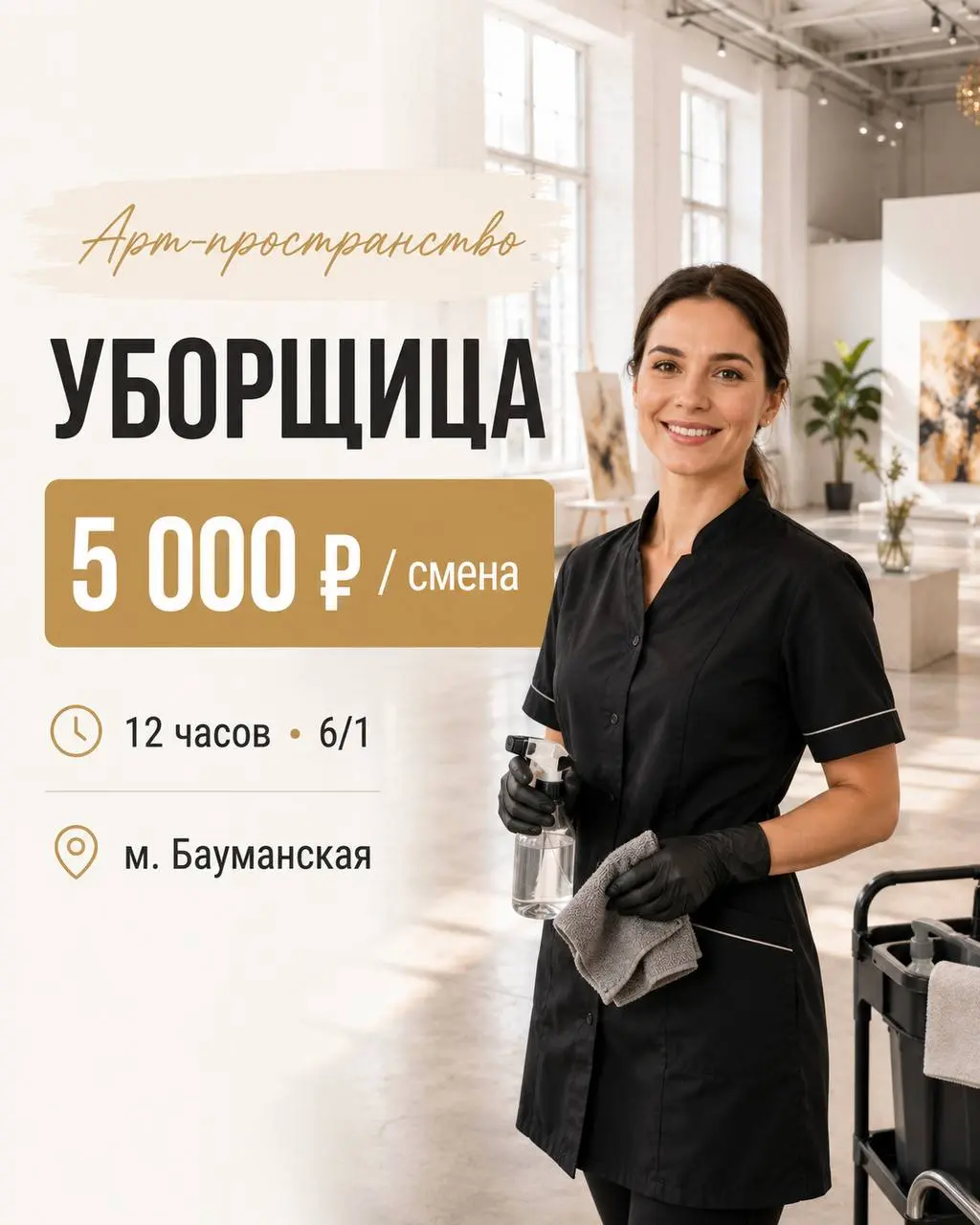 УБОРЩИЦА
От 5 000₽/смена
Арт-ппостранство
• Москва, м. Бауманская
• Клининг и бытовые услуги
• +79651895707
Полное описание вакансии размещено в Телеграм и Макс | Сетка — социальная сеть от hh.ru