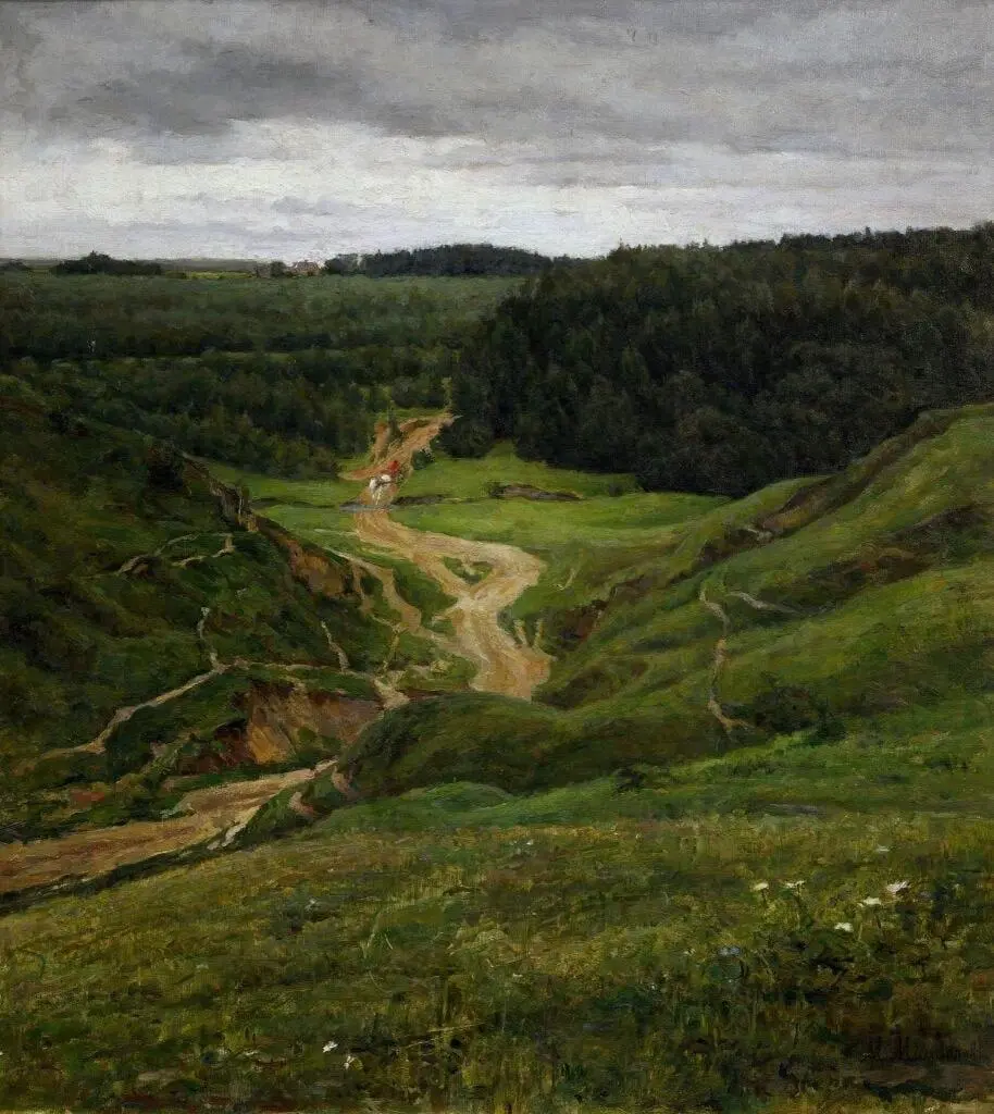 “Дорога через овраг”
Михаил Мамонтов (1887)
Картина написана художником сразу после его возвращения из Италии, куда он ездил вместе с Валентином Серовым и Ильёй Остроуховым | Сетка — социальная сеть от hh.ru
