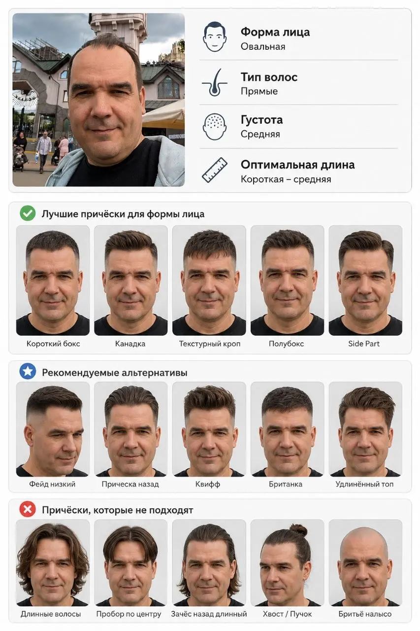 Пятничного настроения вам. Сделайте за обедом, а потом сразу к парикмахеру.
Промпт для ChatGPT:
Создай графику анализа причёски на основе загруженных селфи | Сетка — социальная сеть от hh.ru