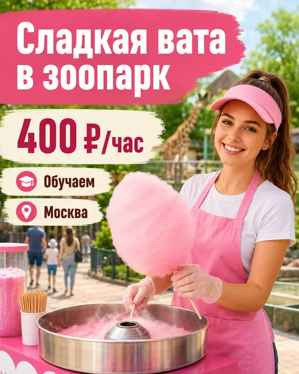 СОТРУДНИК НА СЛАДКУЮ ВАТУ
От 400₽/ч
зоопарк
• Москва, Троицкий административный округ, Краснопахорский район
• Рестораны/Кафе
• @SimMisha
Полное описание вакансии размещено в Телеграм и Макс | Сетка — социальная сеть от hh.ru