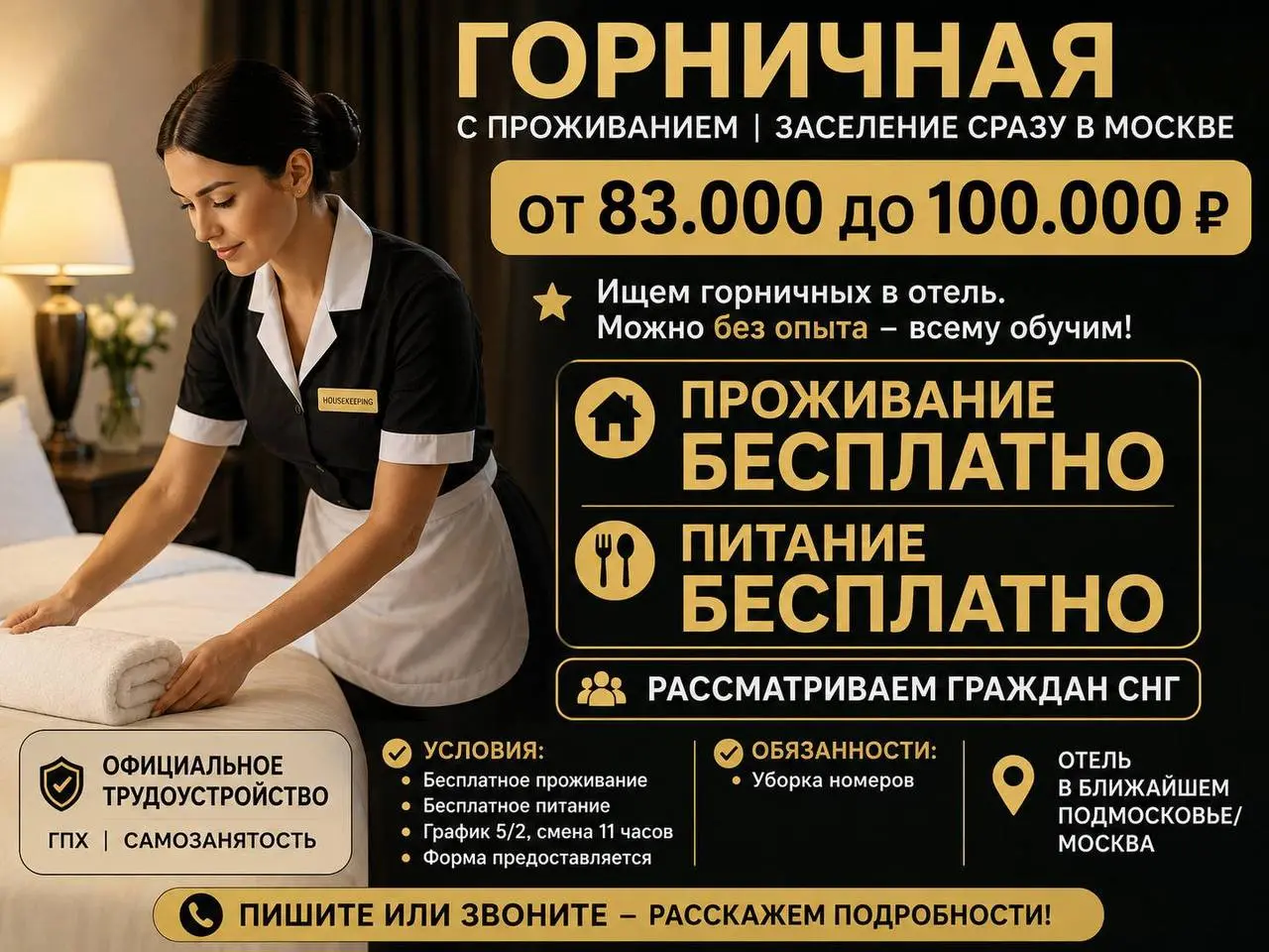 ГОРНИЧНАЯ
83 000₽ - 100 000₽
отель
• Москва/Подмосковье
• Гостиничный бизнес
• +79854885959
Полное описание вакансии размещено в Телеграм и Макс. Переходите по ссылке в закрепленном сообщении | Сетка — социальная сеть от hh.ru