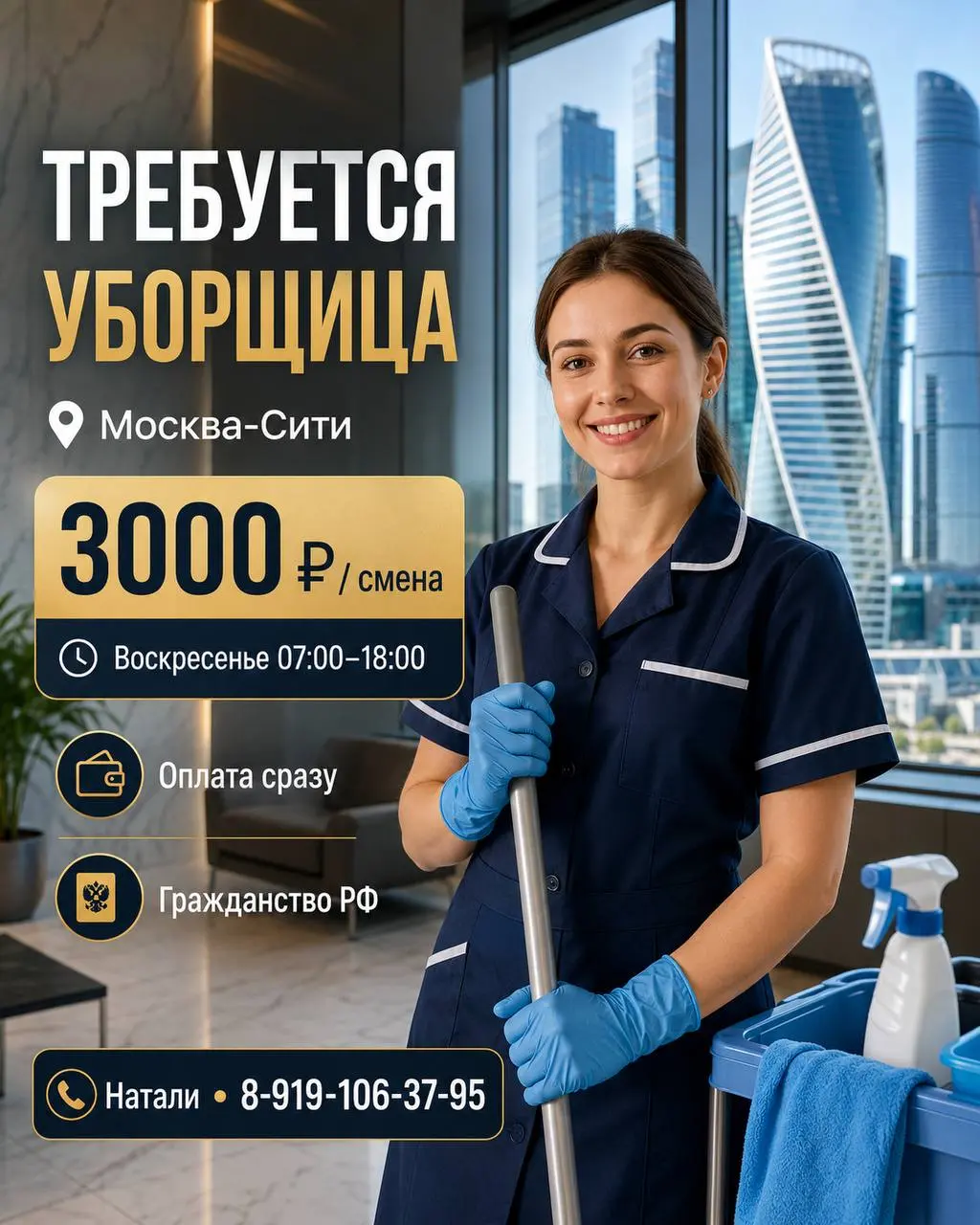 УБОРЩИЦА
От 3 000₽/смена
Прямой работодатель
• Москва Сити, м. Деловой центр, башня Эволюция
• Клининг и бытовые услуги
• +79191063795
Полное описание вакансии размещено в Телеграм и Макс | Сетка — социальная сеть от hh.ru