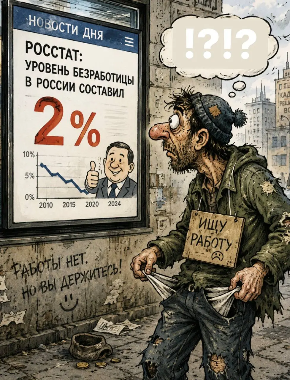 Безработицы нет. Работы тоже…
Официальная безработица в России на историческом минимуме, 2.2 процента по данным Росстата | Сетка — социальная сеть от hh.ru