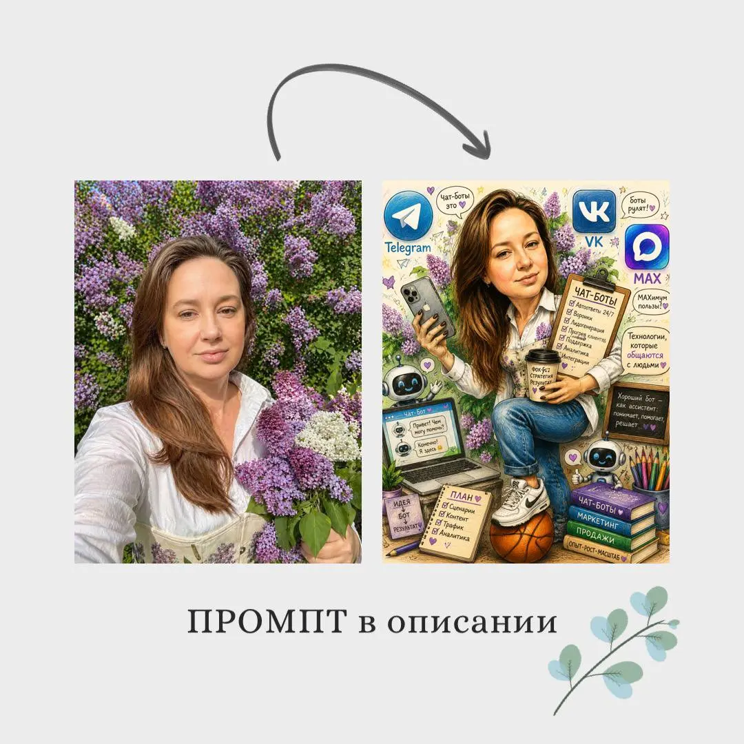Тренд - Шарж 🤪
Если вы хотите более кривую рожицу добавляйте в промпт и также напишите свою деятельность | Сетка — социальная сеть от hh.ru