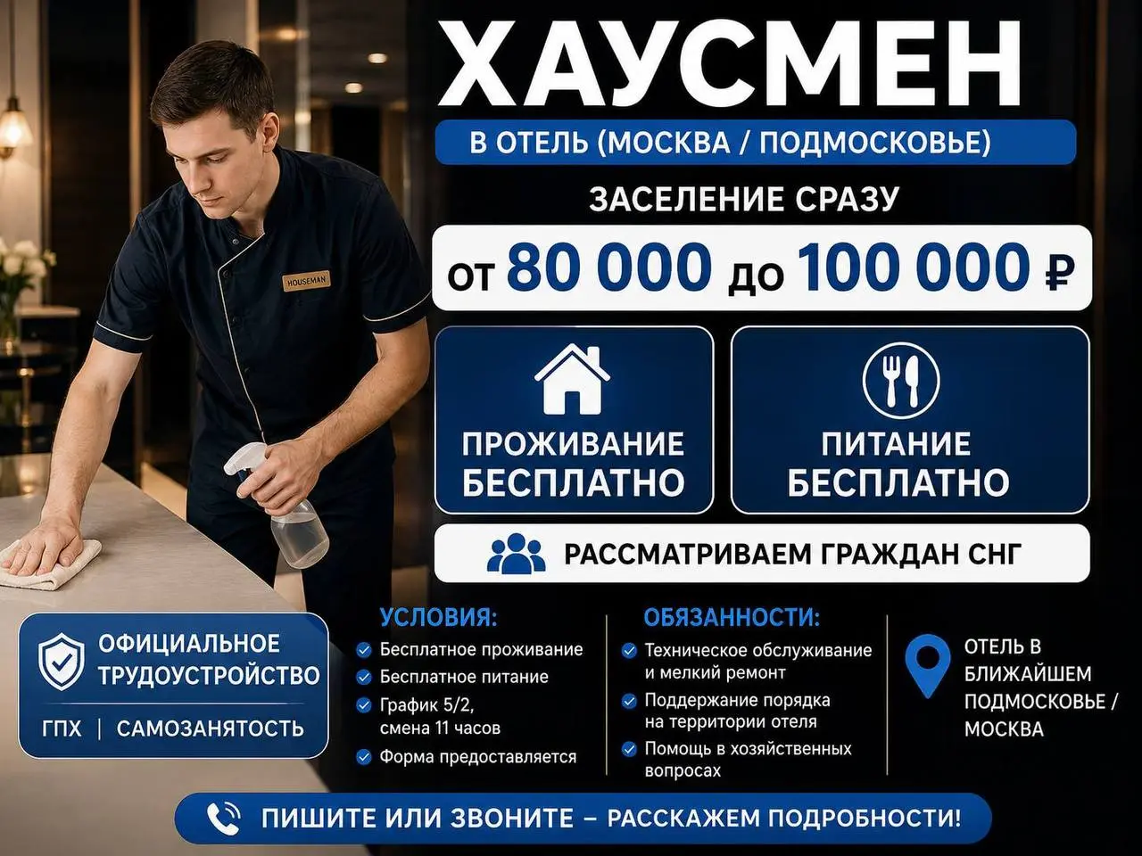 ХАУСМЕН
80 000₽ - 100 000₽
отель
• Москва/Подмосковье
• Гостиничный бизнес
• +79854885959
Полное описание вакансии размещено в Телеграм и Макс. Переходите по ссылке в закрепленном сообщении | Сетка — социальная сеть от hh.ru