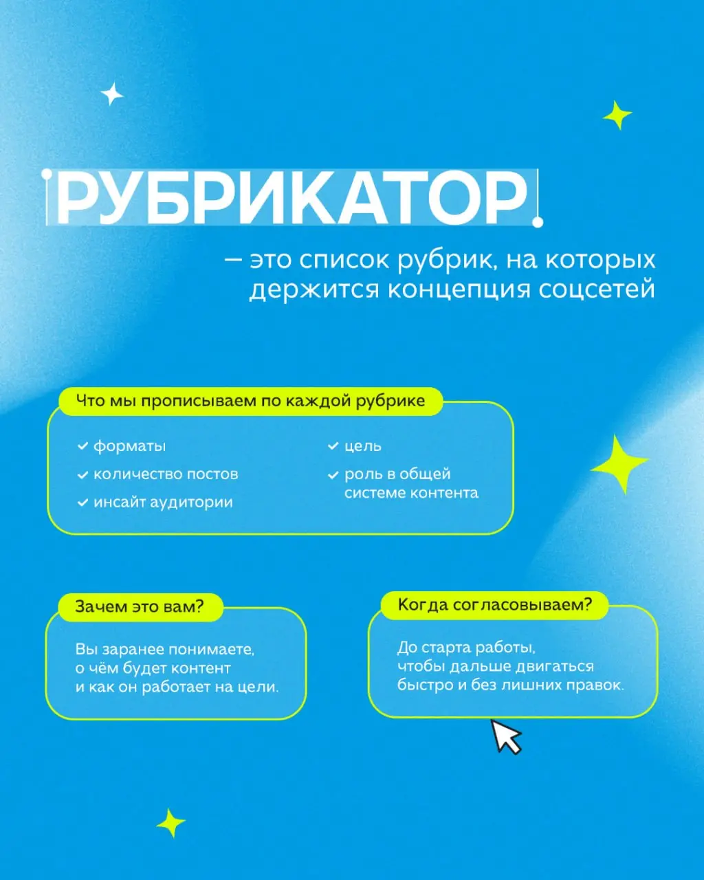 Мы в агентстве не начинаем работу над проектом без этих двух вещей: рубрикатор и контент-план. Это база SMM, без которой сложно достичь поставленных целей | Сетка — социальная сеть от hh.ru