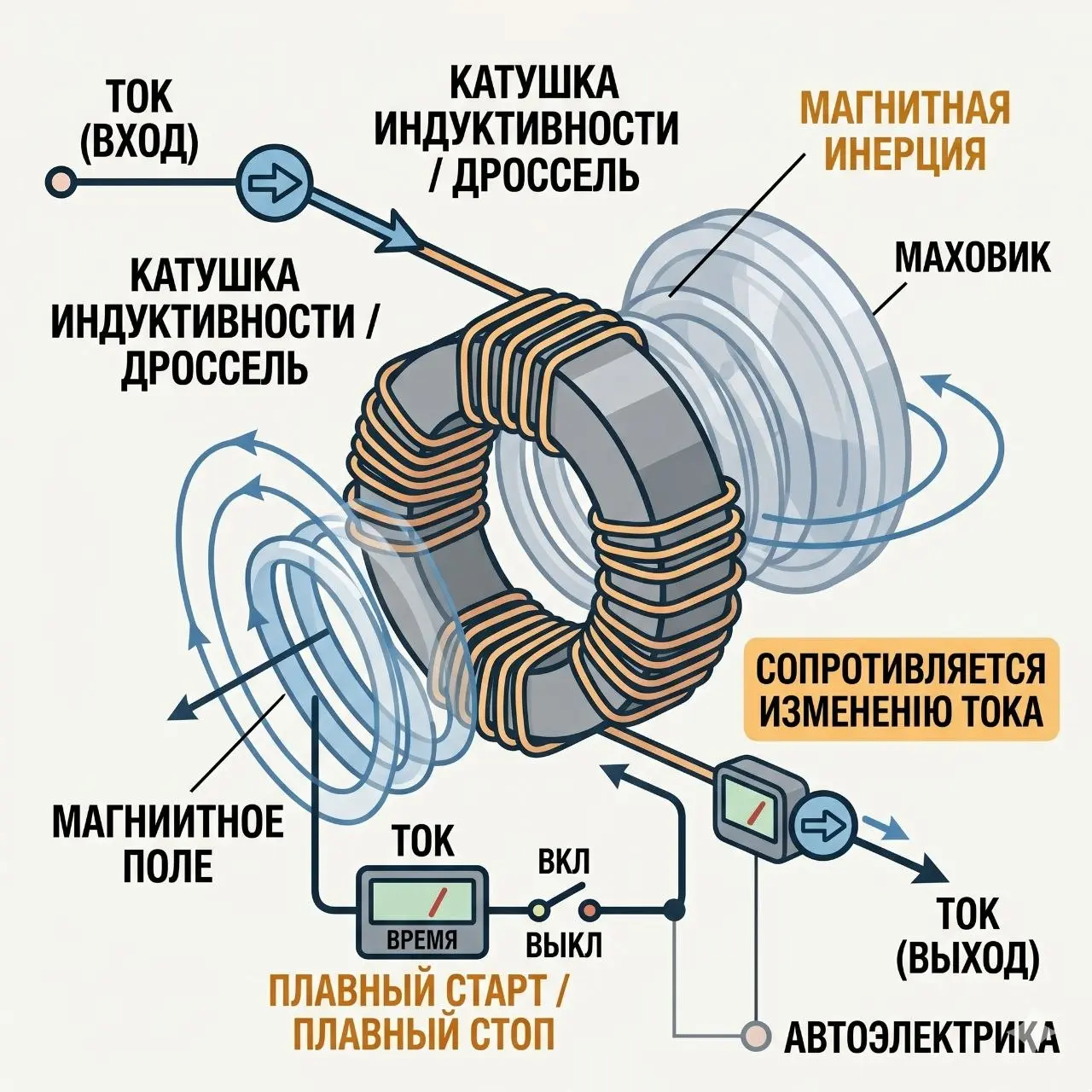 Электронный «упрямец»: Дроссель 🌀
Продолжаем разбирать базу. Если конденсатор — это «бак с водой», то Дроссель (катушка индуктивности) — это тяжелое маховое колесо, вставленное в поток воды | Сетка — социальная сеть от hh.ru