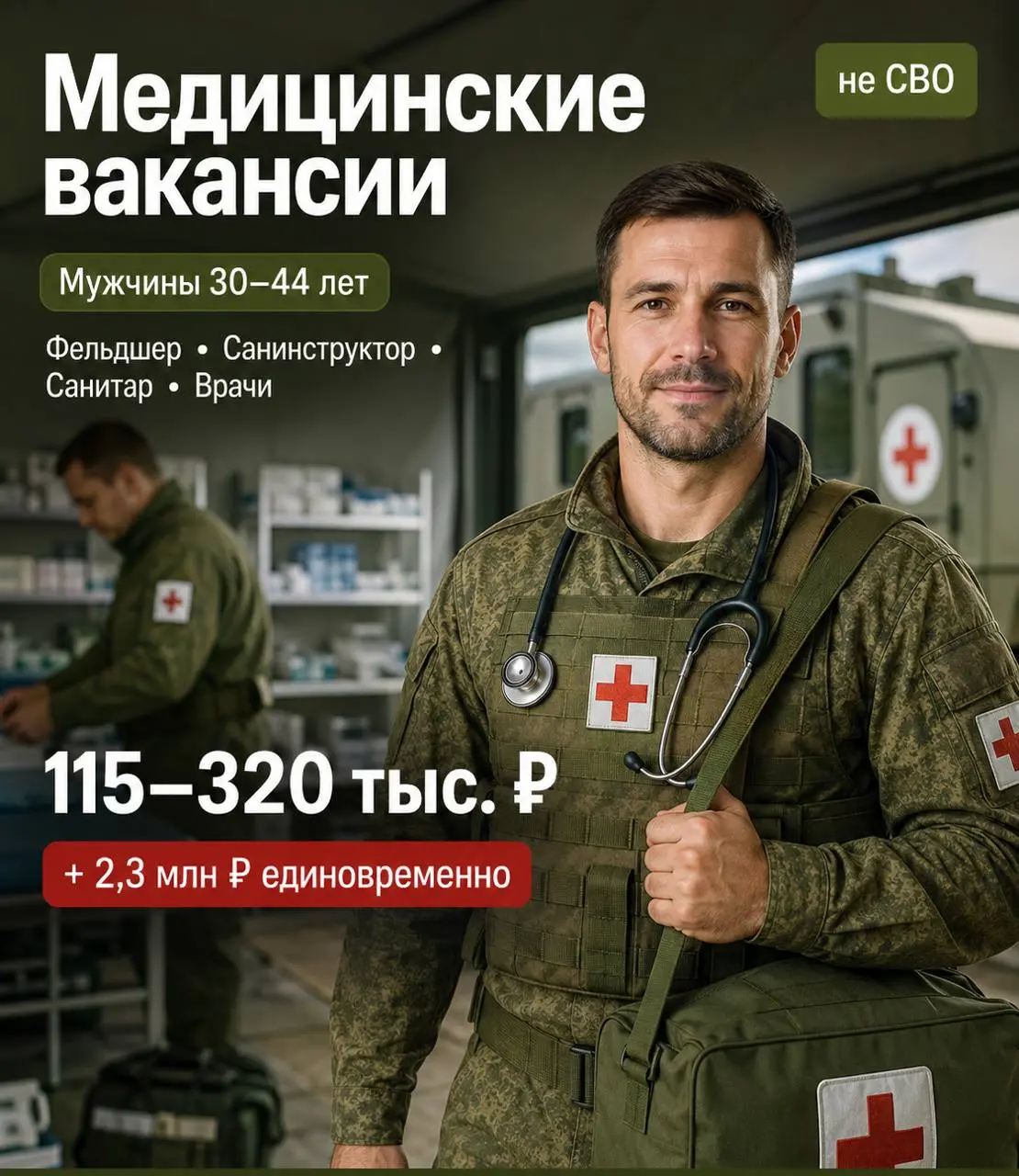 1️⃣ФЕЛЬДШЕР,
2️⃣САНИТАРНЫЙ ИНСТРУКТОР,
3️⃣САНИТАР,
4️⃣ВРАЧ
105 000₽ - 320 000₽
войсковая часть
• Москва
• Медицина
• +79039477742
Полное описание вакансии размещено в Телеграм и Макс | Сетка — социальная сеть от hh.ru