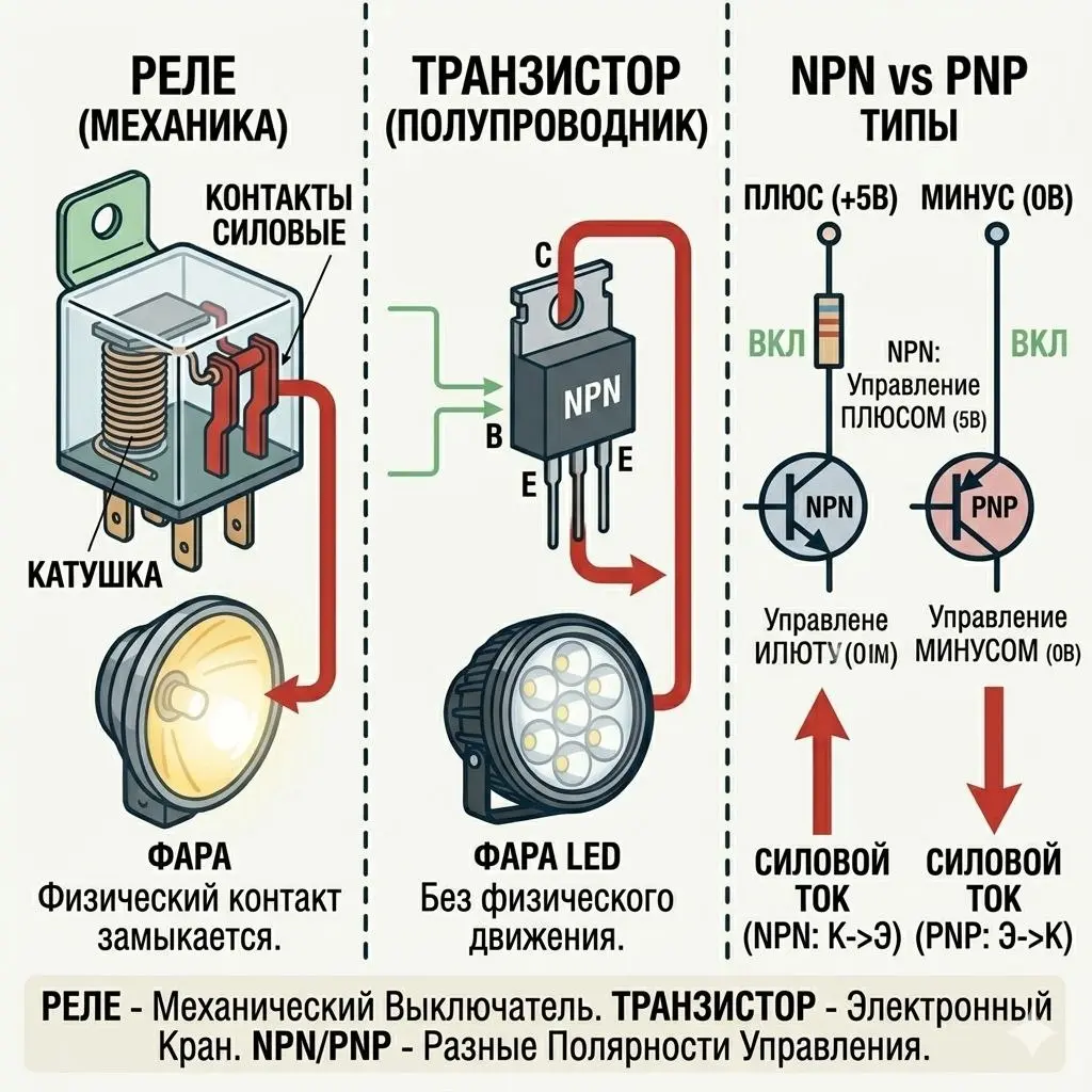 Электронный «кран»: Биполярный транзистор 🚰🤖
Если обычное реле — это механический выключатель, который громко щелкает, то транзистор — это бесшумное, вечное реле размером с семечку | Сетка — социальная сеть от hh.ru