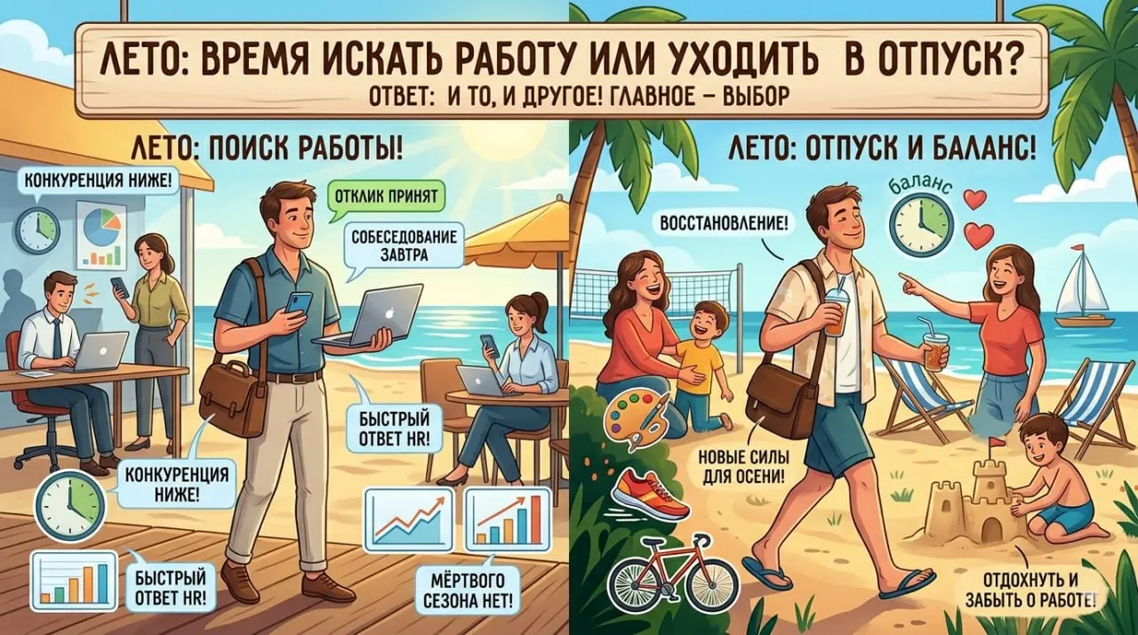 ЛЕТО. ВРЕМЯ ИСКАТЬ РАБОТУ ИЛИ УХОДИТЬ В ОТПУСК?В последние пару недель, меня спрашивают по лето, что мол нет смысла искать работу, можно сделать паузу до осени, летом работы нет | Сетка — социальная сеть от hh.ru