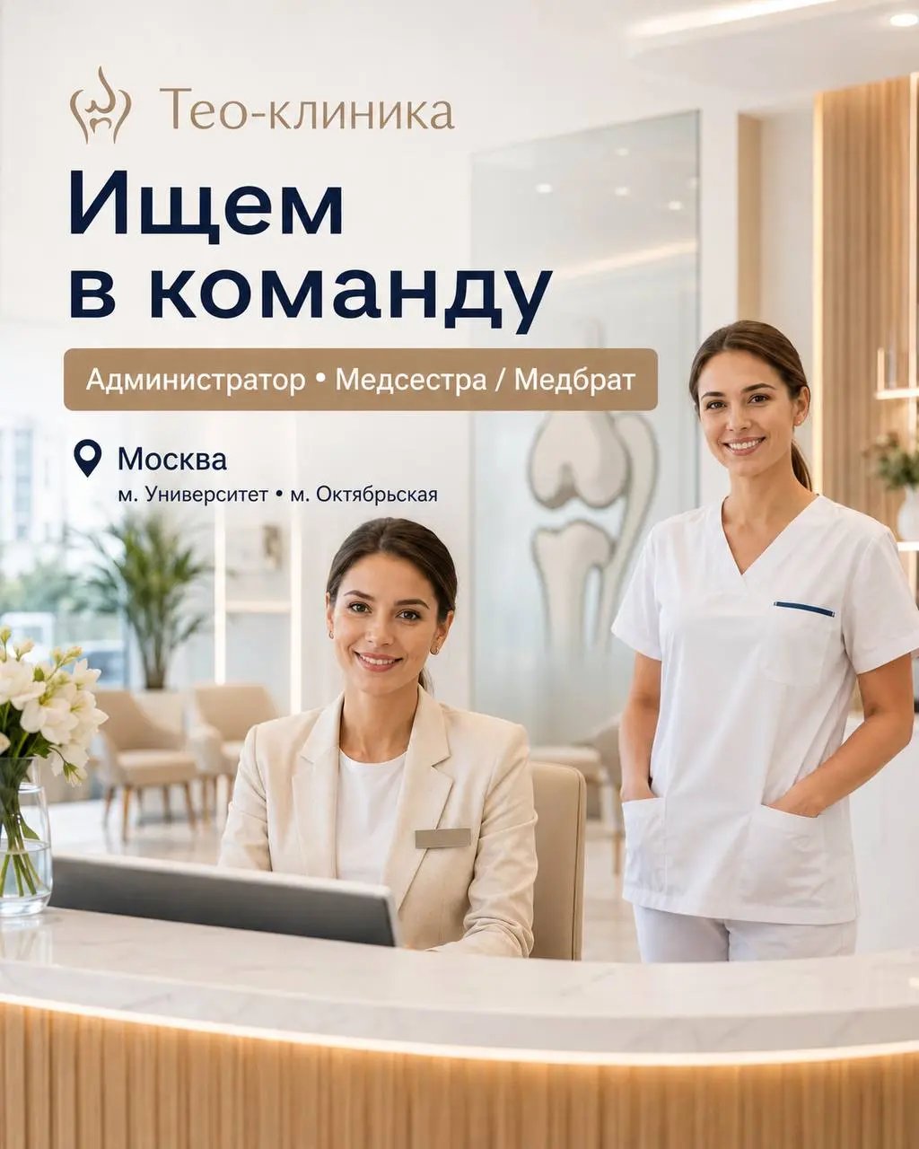 1️⃣АДМИНИСТРАТОР НА РЕСЕПШЕН - от 100000₽2️⃣МЕДИЦИНСКАЯ СЕСТРА / МЕДИЦИНСКИЙ БРАТ - от80000₽ - 100000₽
ортопедическая клиника «Тео-клиника»
• Москва, м | Сетка — социальная сеть от hh.ru