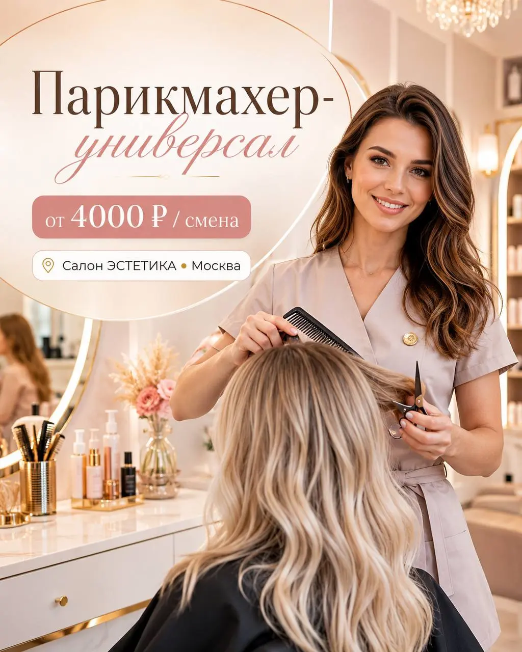 ПАРИКМАХЕР-УНИВЕРСАЛ
От 4 000₽/смена
ЭСТЕТИКА
• Москва
• Красота и wellness
• +79661306200
Полное описание вакансии размещено в Телеграм и Макс. Переходите по ссылке в закрепленном сообщении | Сетка — социальная сеть от hh.ru
