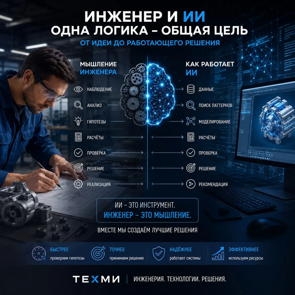 Что общего у мышления инженера и искусственного интеллекта
Многие думают, что инженер — это человек, который знает формулы.
А ИИ — это «умная программа, которая всё знает» | Сетка — социальная сеть от hh.ru