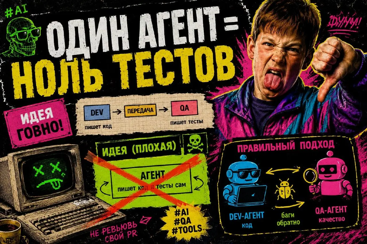 📌 Один агент = ноль тестов #ai#qa#tools
Любой QA знает: разработчик, который тестирует свой же код, находит примерно ничего. С агентами та же история | Сетка — социальная сеть от hh.ru
