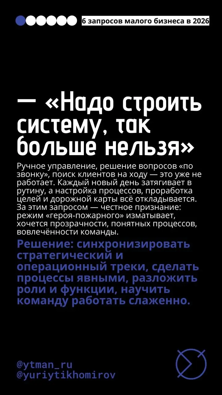 Вот кратко ТОП‑6 запросов малого бизнеса в 2026 году
Часть Первая (запросы 1 – 3)
6 запросов — перманентный хаос и турбулентность вывернули наружу проблемы и требуют перемен прямо сейчас | Сетка — социальная сеть от hh.ru
