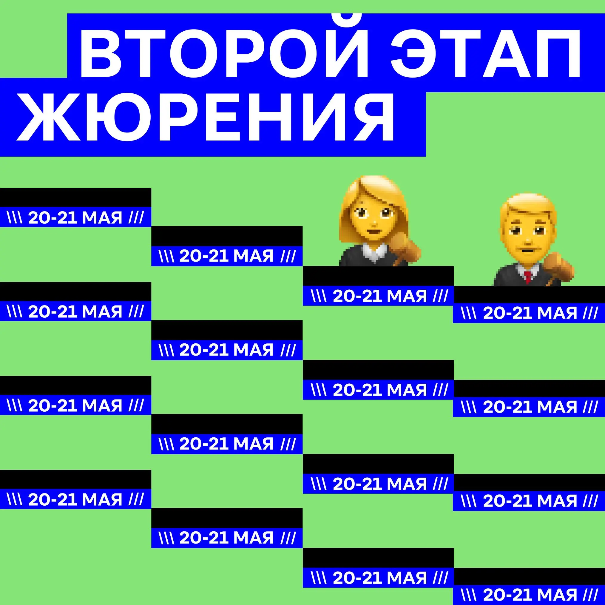 Ой, а что это у вас на носу?
Второй этап жюрения, он начнется уже завтра.
Завтра и послезавтра команды будут презентовать свои кейсы жюри, после будет сформирован шорт-лист | Сетка — социальная сеть от hh.ru