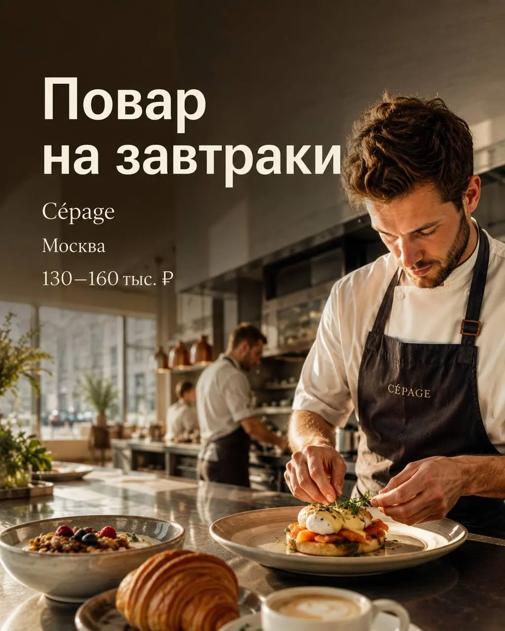 ПОВАР НА ЗАВТРАКИ
130 000₽ - 160 000₽
Cépage
• Москва, м | Сетка — социальная сеть от hh.ru