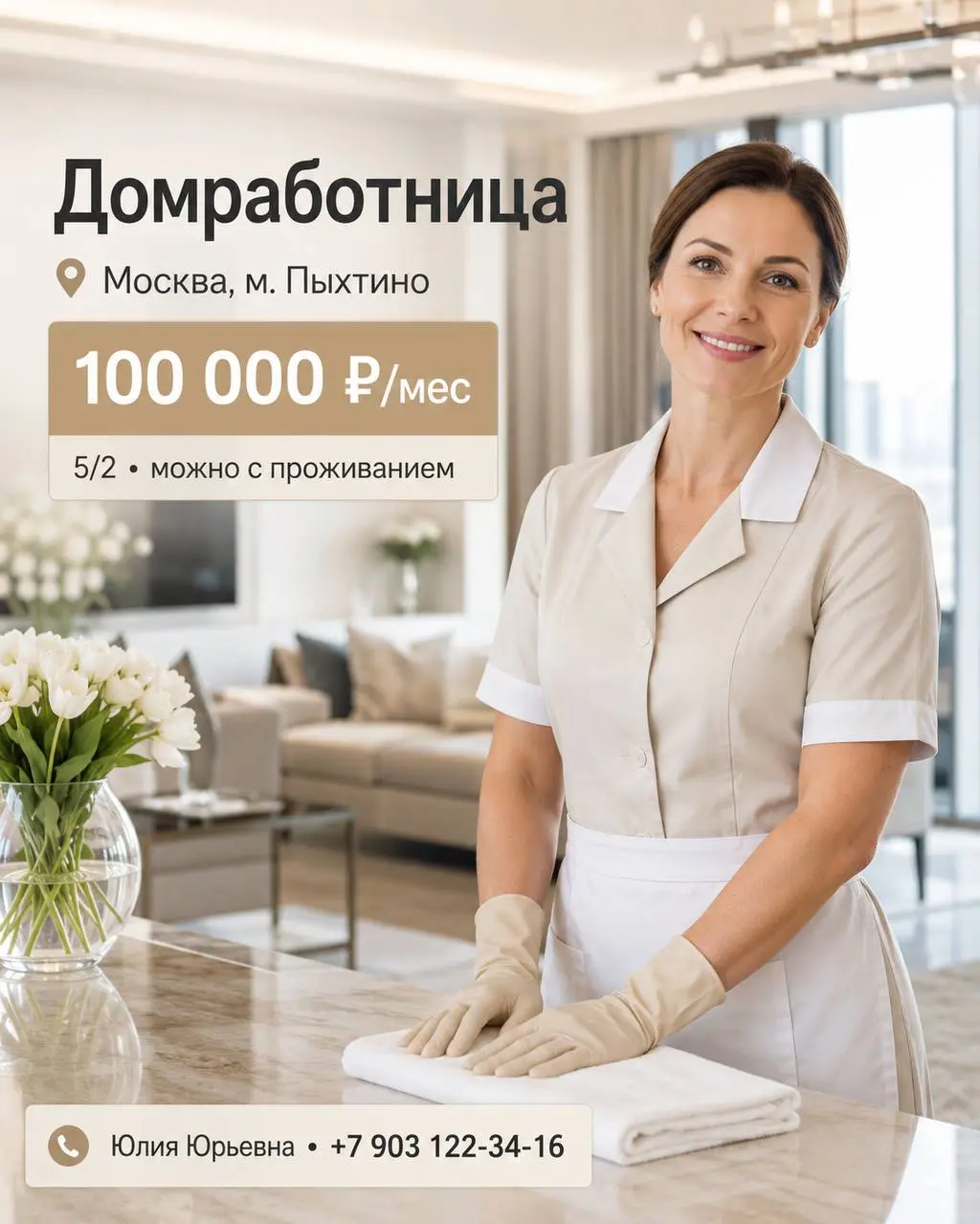 ДОМРАБОТНИЦА
От 100 000₽
Прямой работодатель
• Москва, м. Пыхтино
• Клининг и бытовые услуги
• +79031223416
Полное описание вакансии размещено в Телеграм и Макс | Сетка — социальная сеть от hh.ru