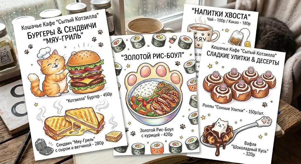 Пока это всё больше в голове, чем на кухне 🐾
Я просто собираю картинки, идеи, какие-то кусочки настроения — и из этого постепенно складывается моё будущее cat cafe | Сетка — социальная сеть от hh.ru