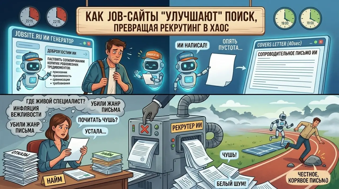 КАК ДЖОБ САЙТЫ “УЛУЧШАЮТ” ПОИСК РАБОТЫ, ПРЕВРАЩАЯ РЕКРУТИНГ В ХАОСЯ сидела и смотрела на обновленный интерфейс популярного джоб-сайта | Сетка — социальная сеть от hh.ru