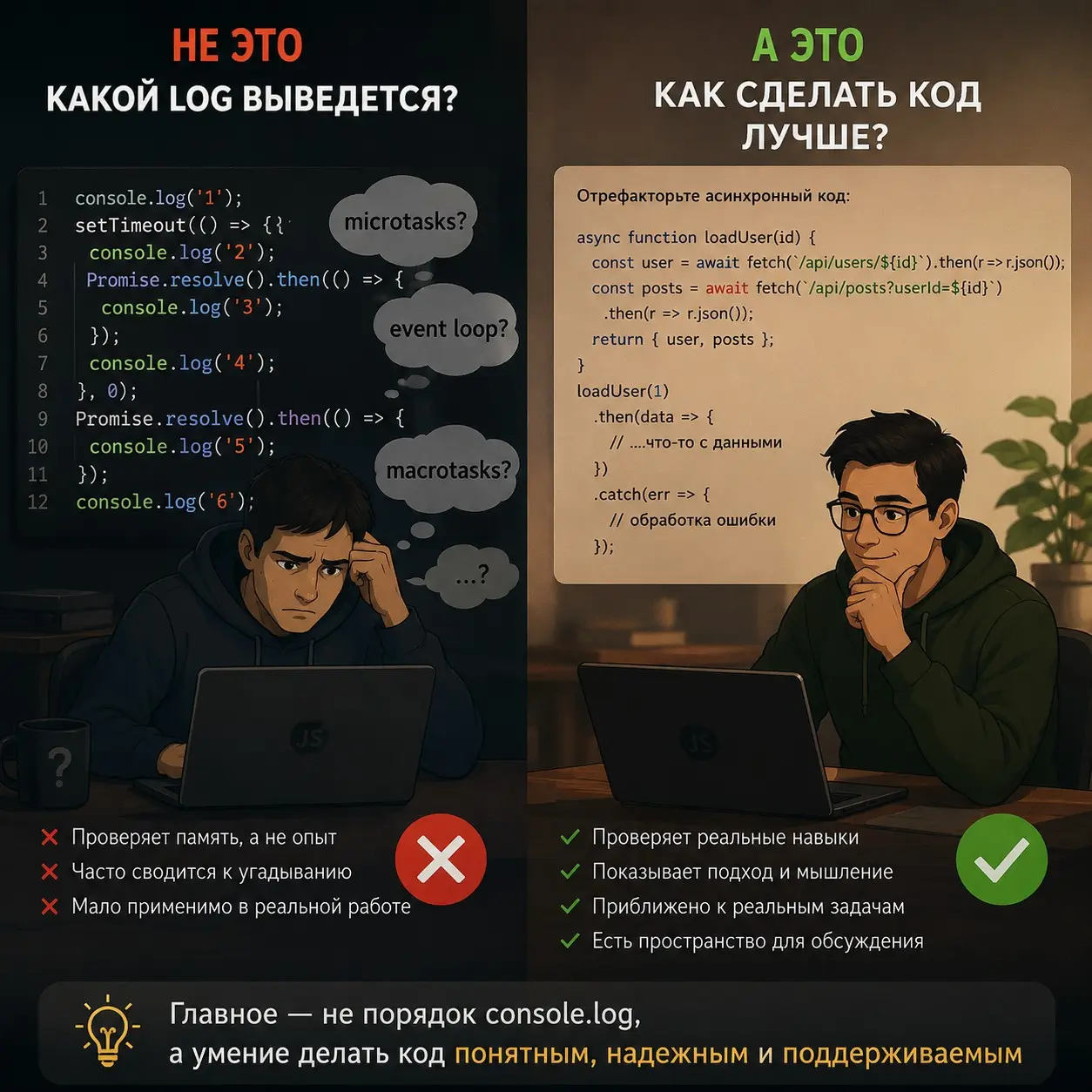 Вопрос про последовательность console.log на собеседовании | Сетка — социальная сеть от hh.ru