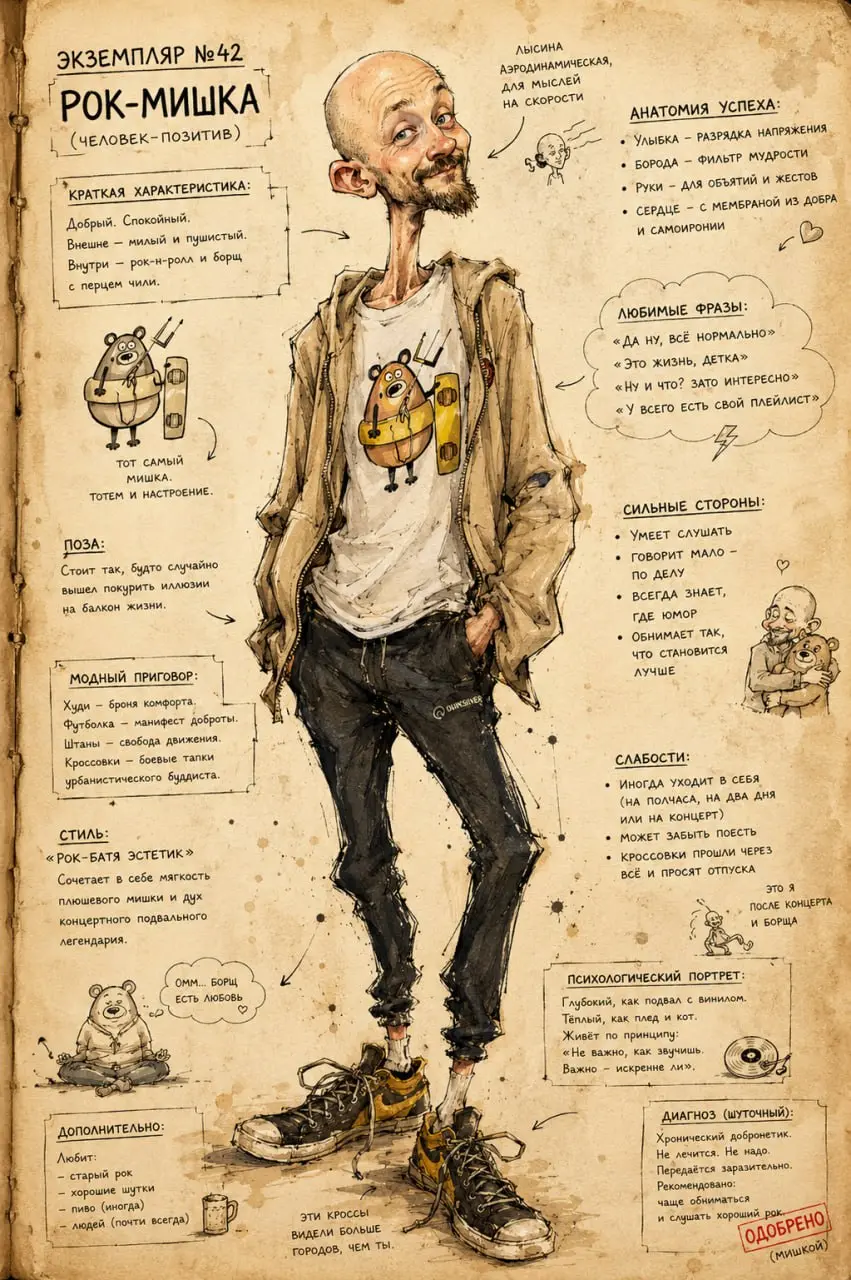 Немного пятничного позитива.
ChatGPT:
Turn the person from the photo into a grotesque humorous fashion caricature sketch | Сетка — социальная сеть от hh.ru