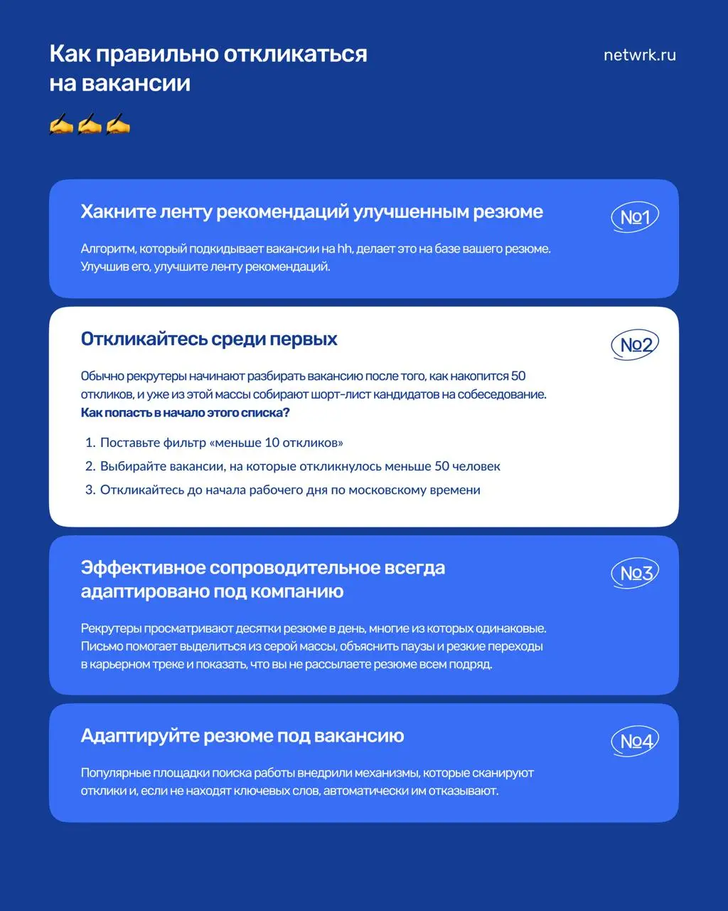 Шпаргалка: Как правильно откликаться на вакансии
Есть стереотип, что поиск работы – это рулетка или лотерея | Сетка — социальная сеть от hh.ru
