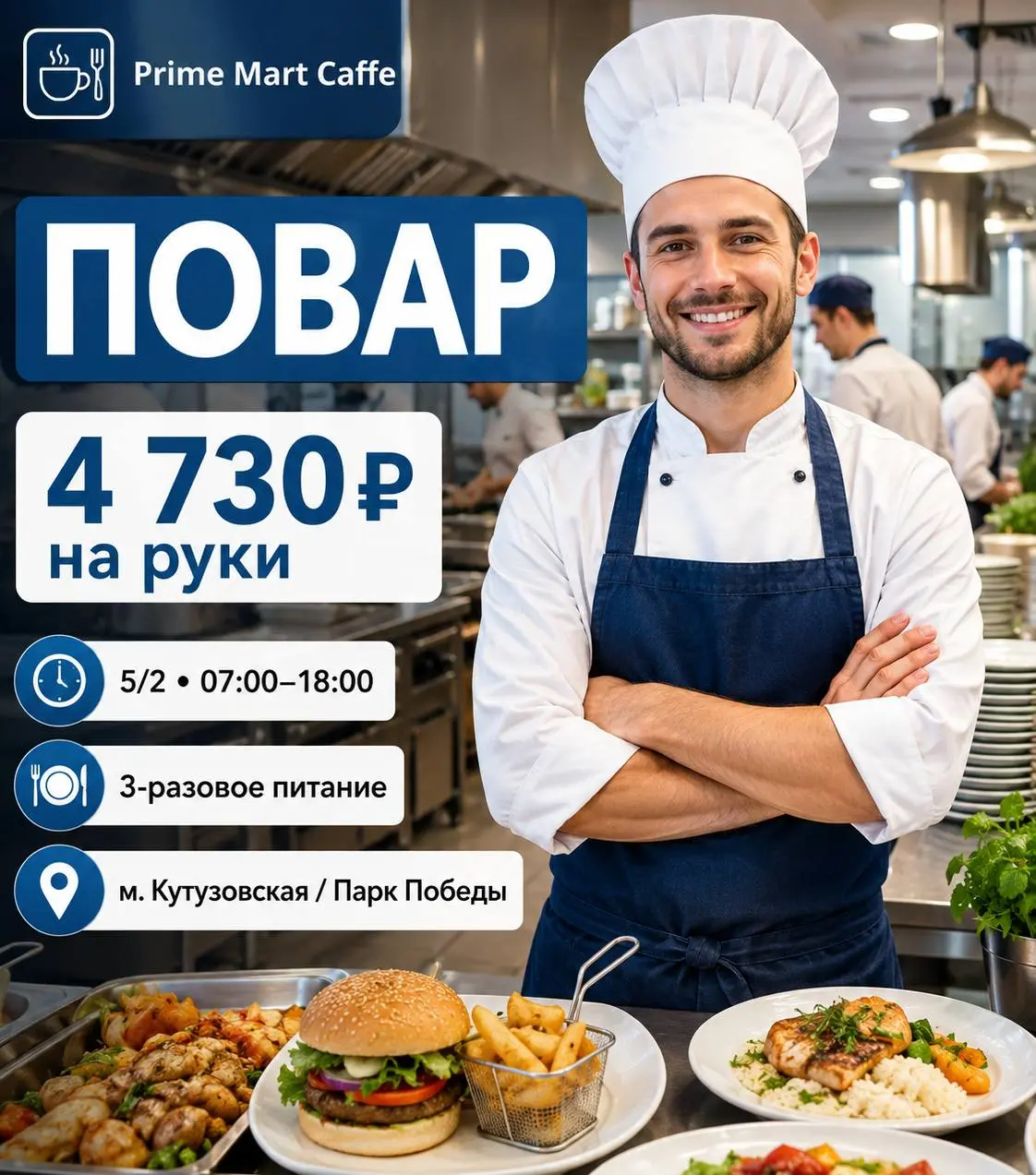 ПОВАР
От 4 730₽/смена
Prime Mart Caffe
• Москва, м. Кутузовская, Парк Победы, Поклонная 3
• Рестораны/Кафе
• +79582031548
Полное описание вакансии размещено в Телеграм и Макс | Сетка — социальная сеть от hh.ru
