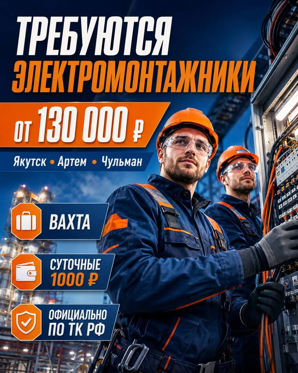 ЭЛЕКТРОМОНТАЖНИК
От 130 000₽
Прямой работодатель
• Якутск, Артем, Якутия
• Строительство
• @lovatossg
Полное описание вакансии размещено в Телеграм и Макс | Сетка — социальная сеть от hh.ru