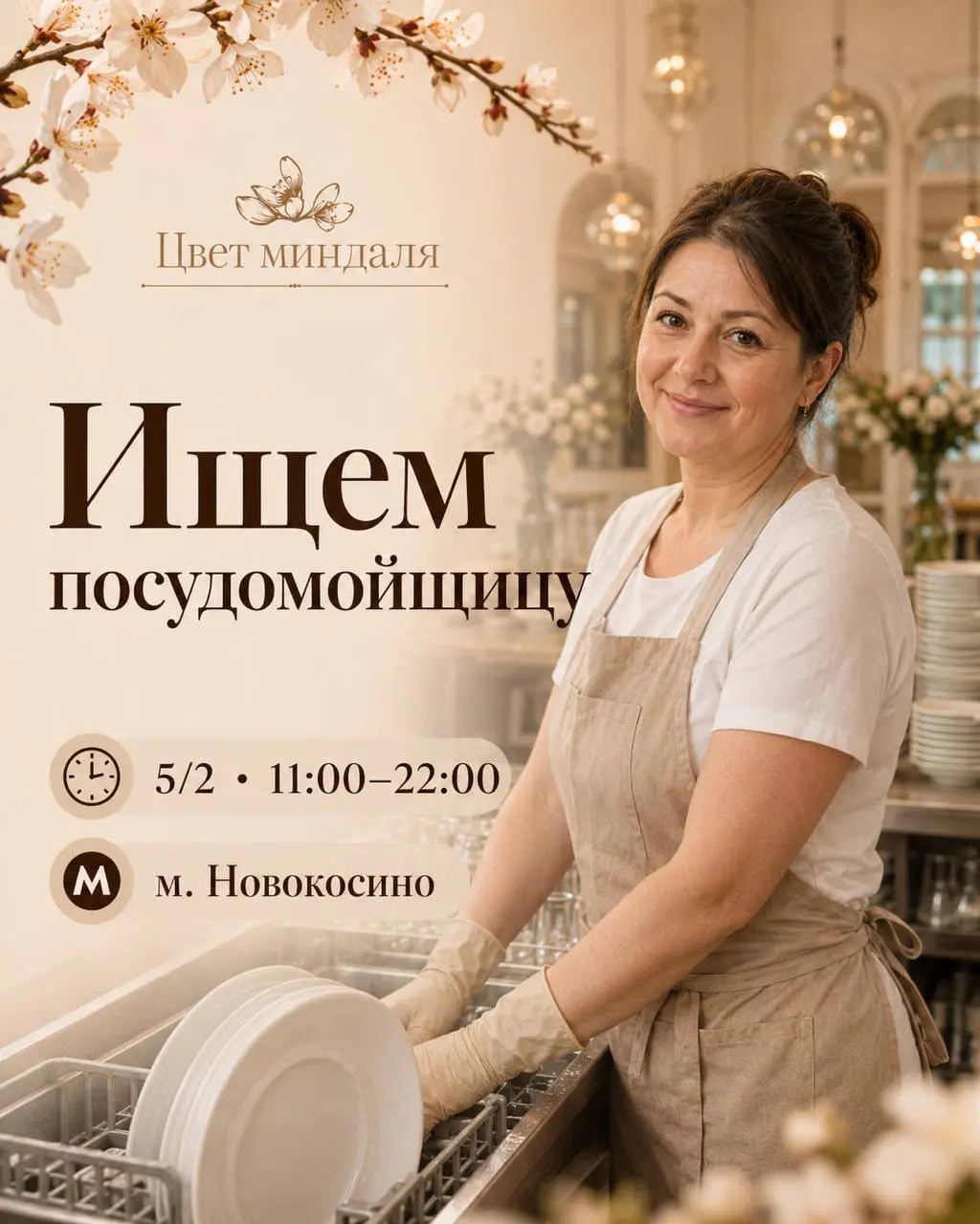ПОСУДОМОЙЩИЦА
От 3 500₽/смена
Цвет миндаля
• Москва, м. Новокосино, Носовихинское шоссе, 27
• Рестораны/Кафе
• +79260357913
Полное описание вакансии размещено в Телеграм и Макс | Сетка — социальная сеть от hh.ru