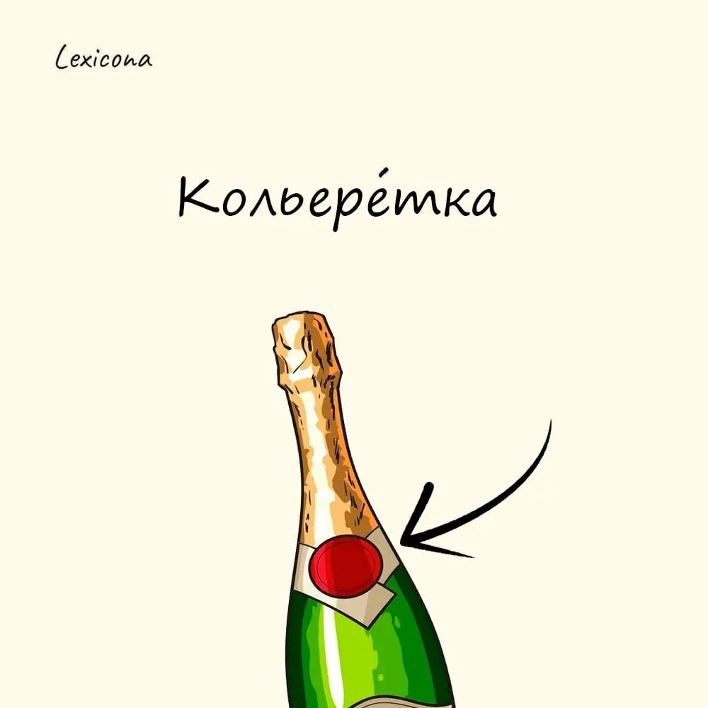 Кольеретка
Так назвается та самая этикетка на горлышке бутылки.
С французского «collerette» — «воротничок» | Сетка — социальная сеть от hh.ru