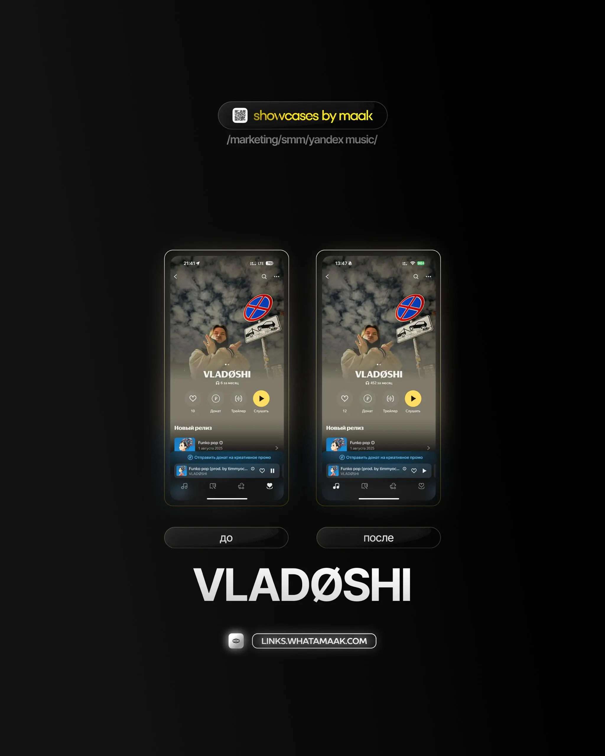 📱 #case — Продвижение в Яндекс Музыке
❤️ Для кого?
VLADØSHI
🔼 Что было сделано?
Комплексное продвижение трека с целью увеличения прослушиваний и вовлеченности
🛒Заказать
🔍Другие услуги
ℹ️#яндексмузыка ... | Сетка — социальная сеть от hh.ru