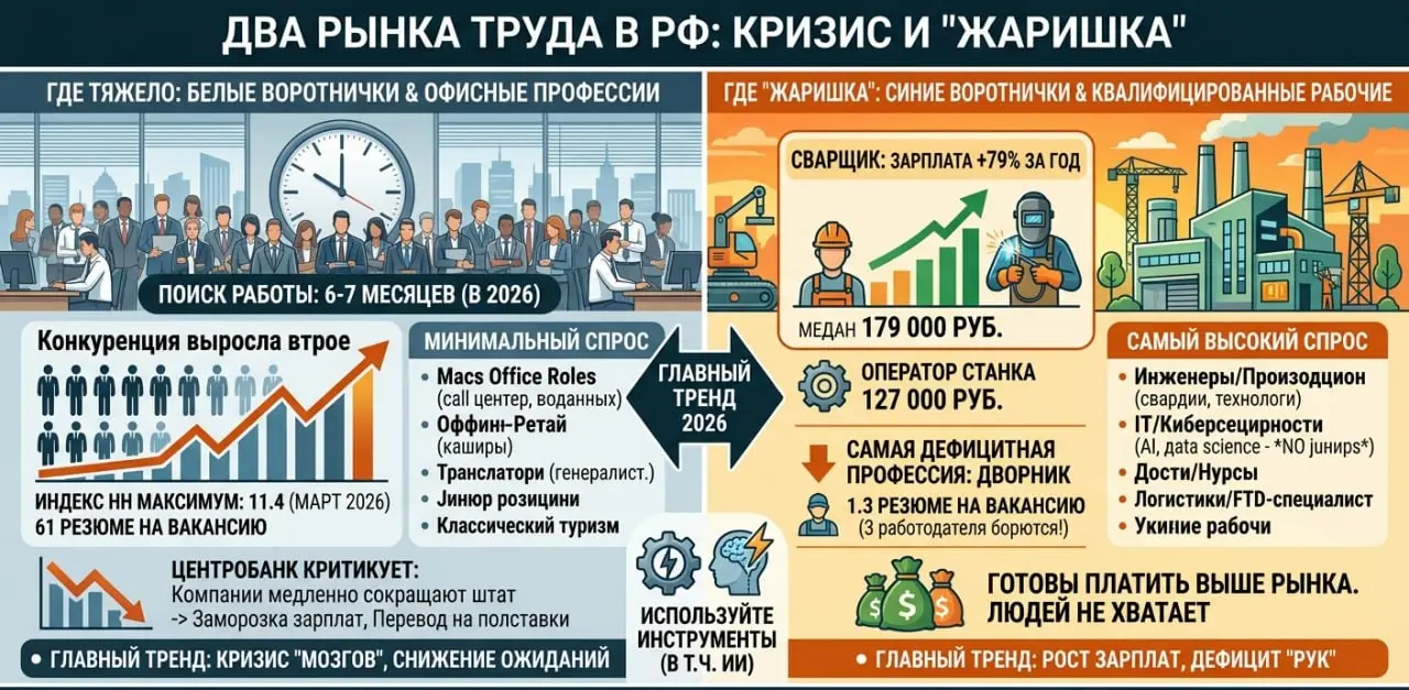 ДВА РЫНКА ТРУДА, О КОТОРЫХ МОЛЧАТВы слышали про «рекордно низкую безработицу»? И про то, что работать некому? Я тоже. Много много раз. | Сетка — социальная сеть от hh.ru